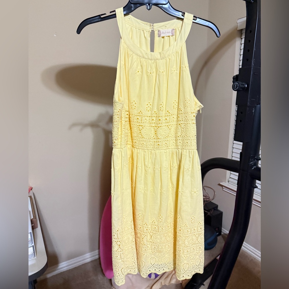 Altar'd State Sunny Yellow Lace Midi Dress